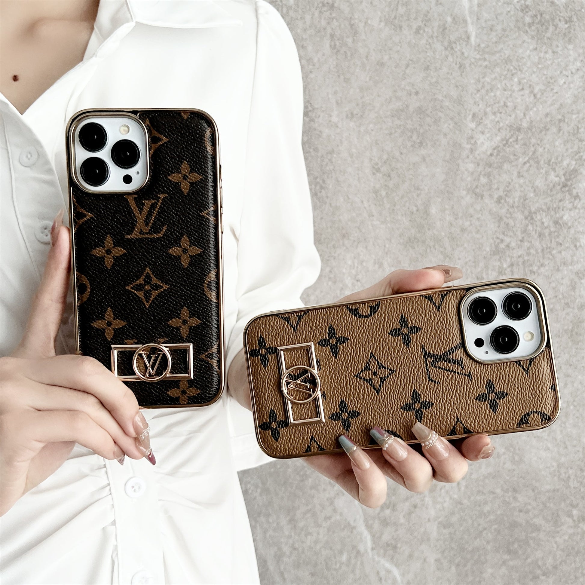 LV MONOGRAM CANVAS LEATHER PREMIUM ELECTROPLATING FOR IPHONE