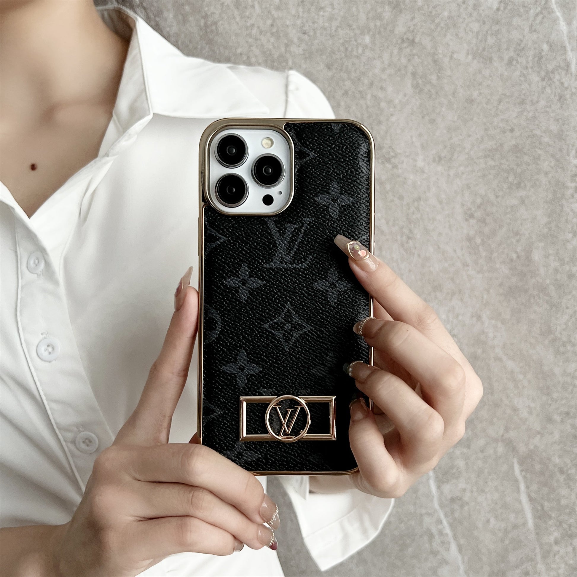 LV MONOGRAM CANVAS LEATHER PREMIUM ELECTROPLATING FOR IPHONE