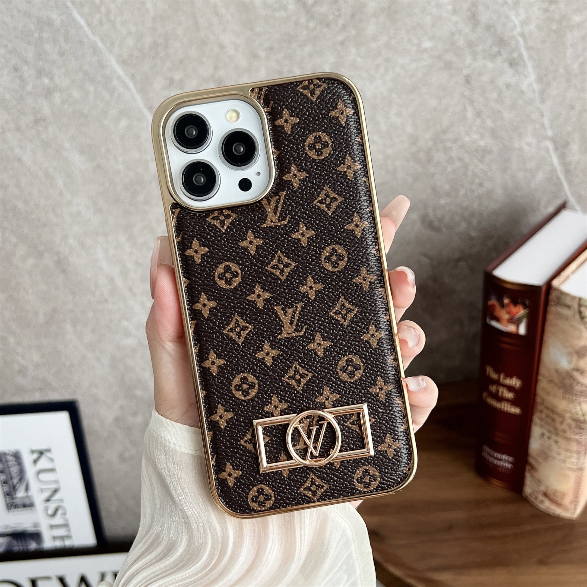 LV MONOGRAM CANVAS LEATHER PREMIUM ELECTROPLATING FOR IPHONE