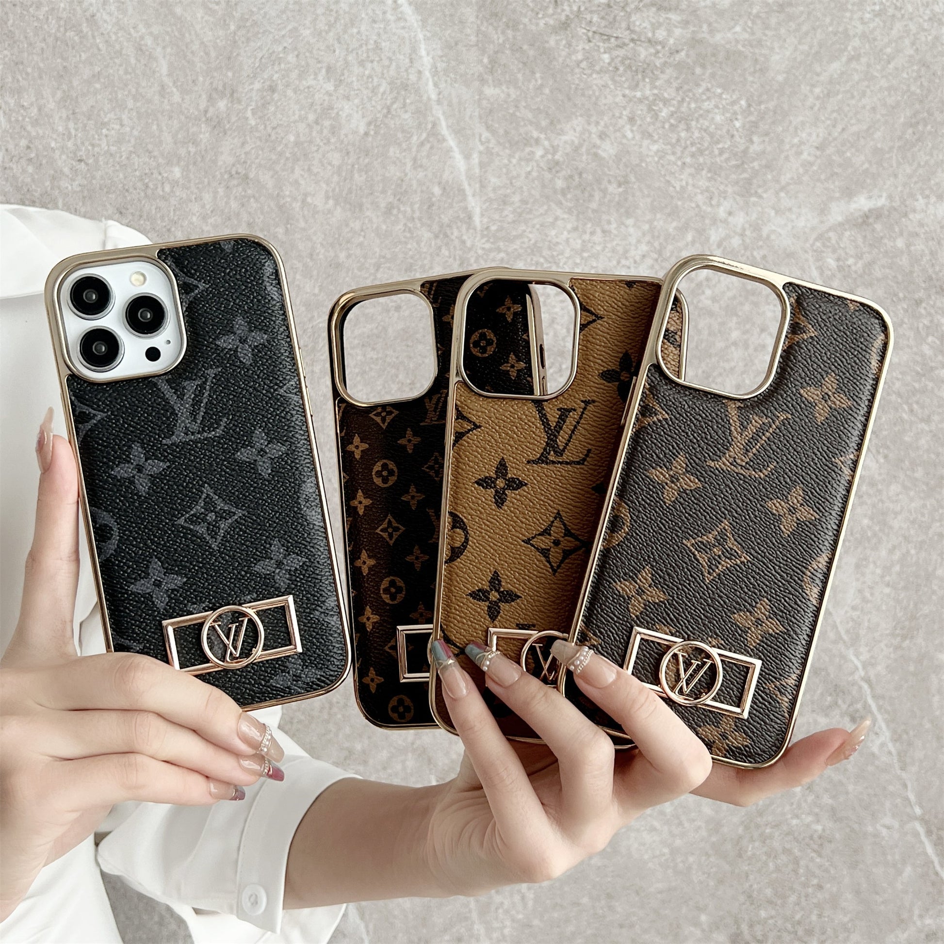 LV MONOGRAM CANVAS LEATHER PREMIUM ELECTROPLATING FOR IPHONE