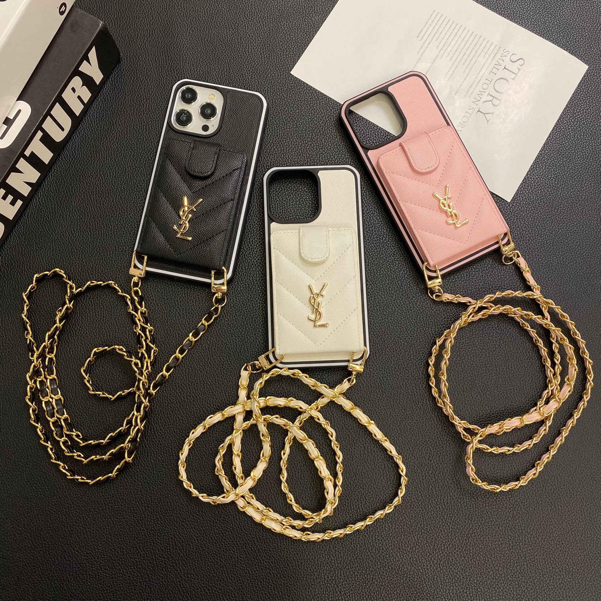 CASE YSL  LONG ROPE LEATHER CARD HOLDER FOR IPHONE 16 15 14