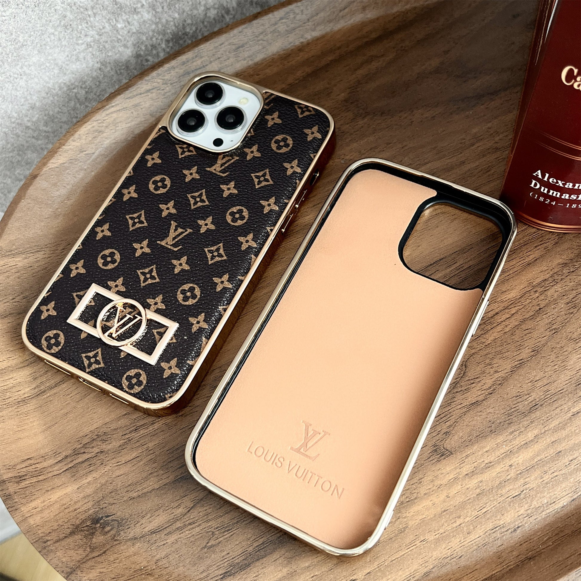 LV MONOGRAM CANVAS LEATHER PREMIUM ELECTROPLATING FOR IPHONE