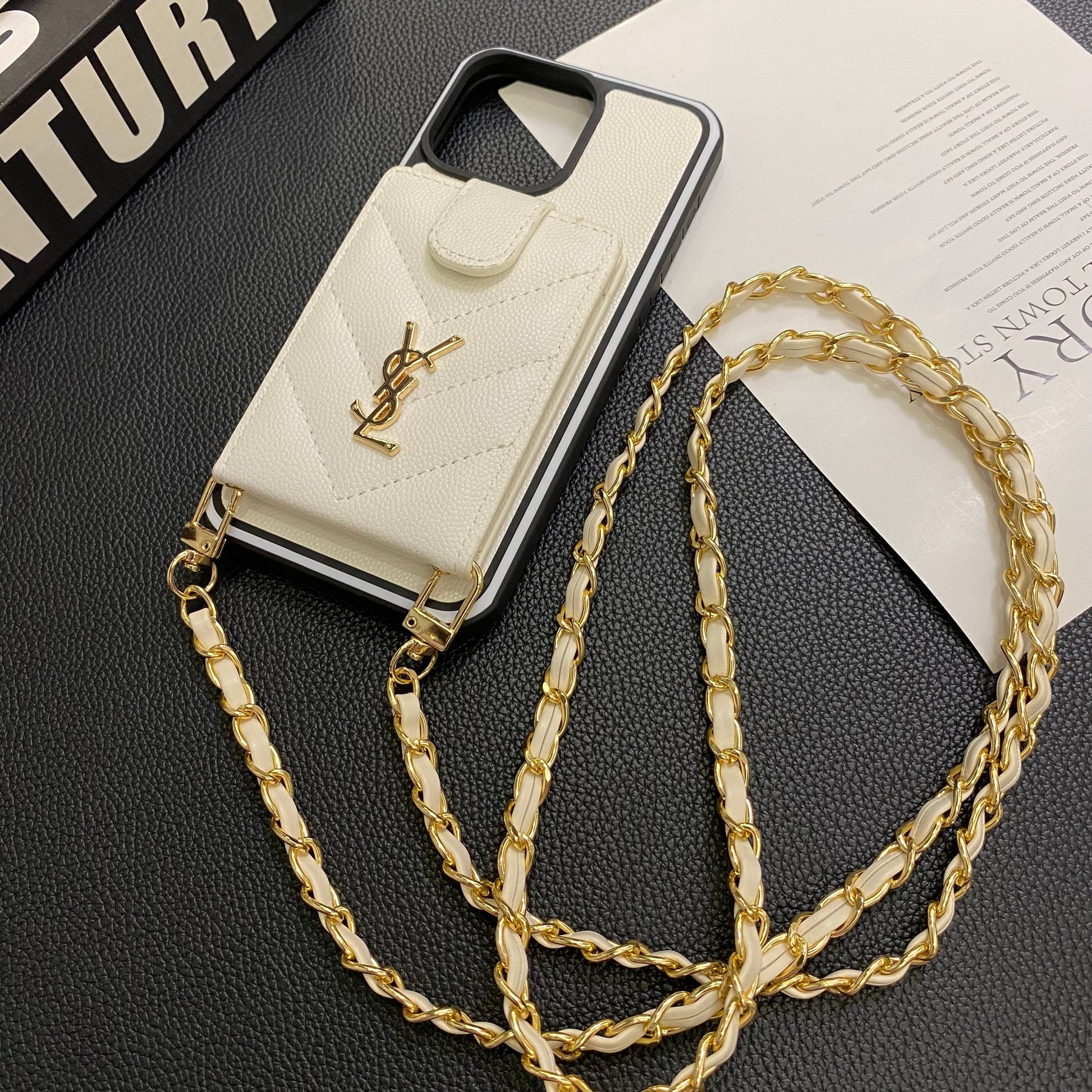 CASE YSL  LONG ROPE LEATHER CARD HOLDER FOR IPHONE 16 15 14