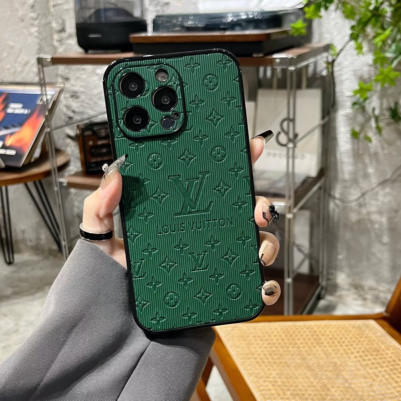 3D LV Monogram Embossed Leather  Case for ipHone 15 series