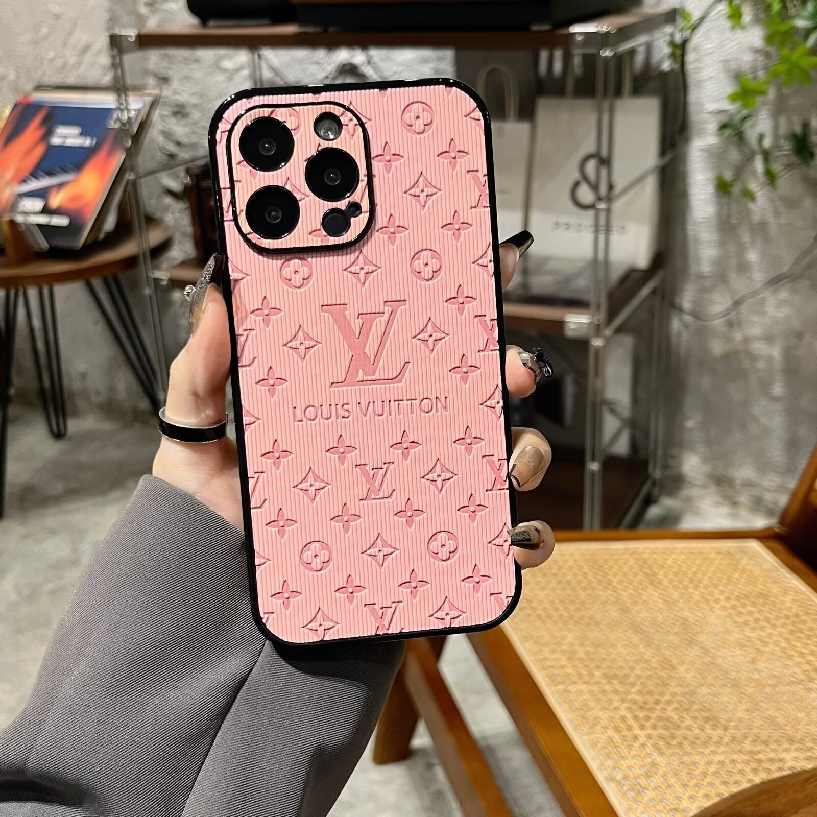 3D LV Monogram Embossed Leather  Case for ipHone 15 series