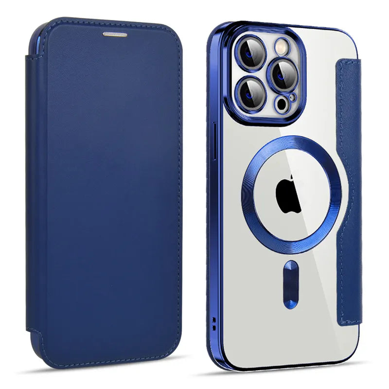 LEATHER CASE MAGNETIC CHARGING FLIP CAE FOR IPHONE