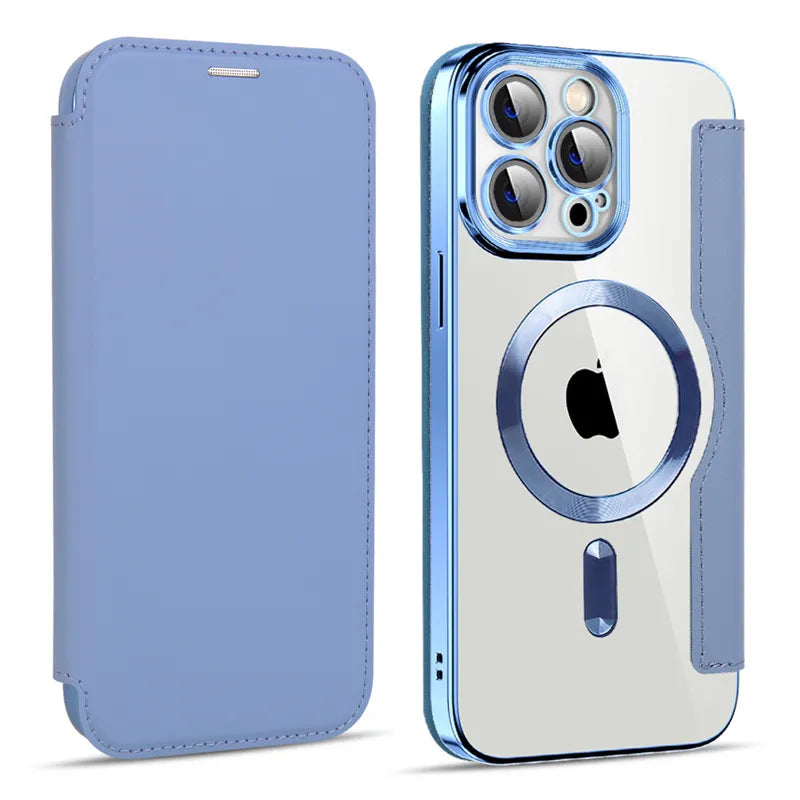 LEATHER CASE MAGNETIC CHARGING FLIP CAE FOR IPHONE