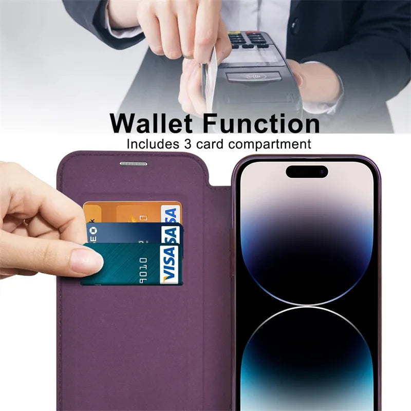 LEATHER CASE MAGNETIC CHARGING FLIP CAE FOR IPHONE