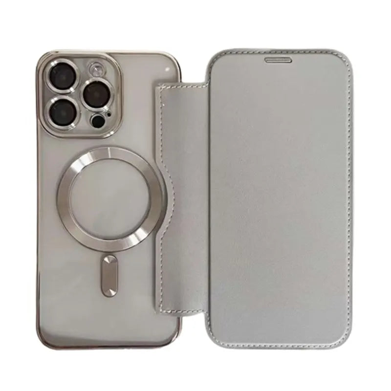 LEATHER CASE MAGNETIC CHARGING FLIP CAE FOR IPHONE