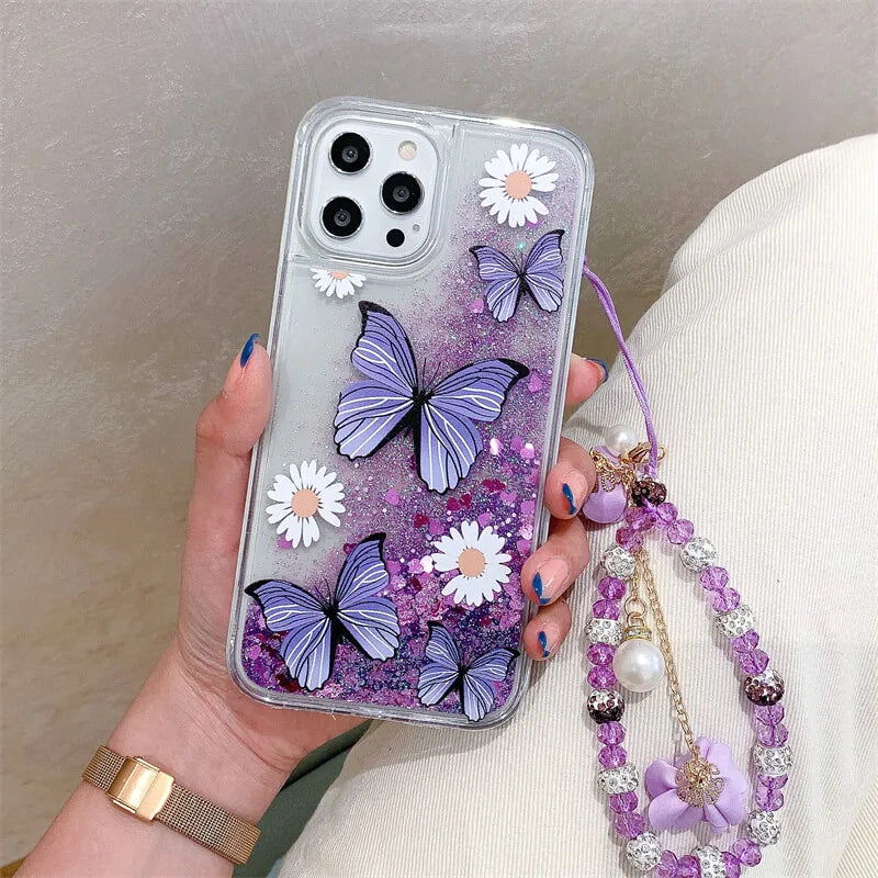 BUTTERFLY PURPLE QUICKSAND CASE FOR IPHONE 13 14 15