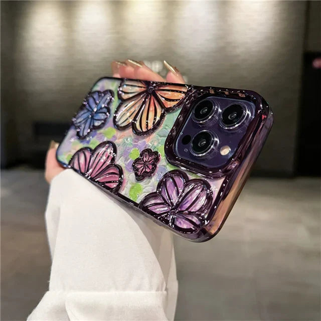 LUXURY PLATING COLOUR FASHION FLOWERS PHONE CASE FOR IPHONE