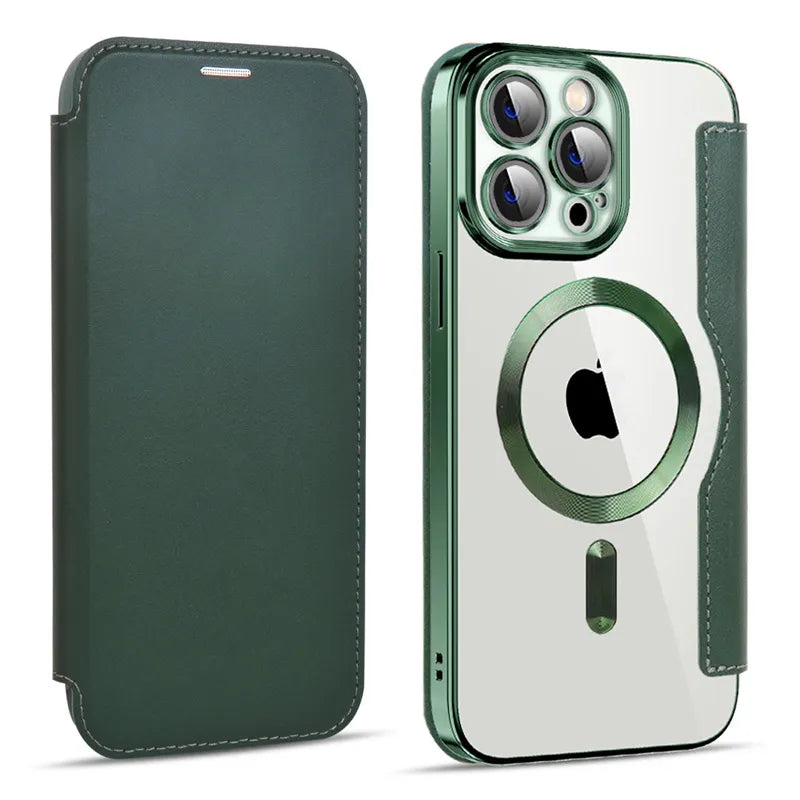 LEATHER CASE MAGNETIC CHARGING FLIP CAE FOR IPHONE