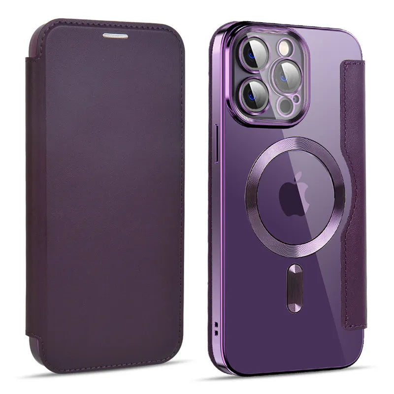 LEATHER CASE MAGNETIC CHARGING FLIP CAE FOR IPHONE