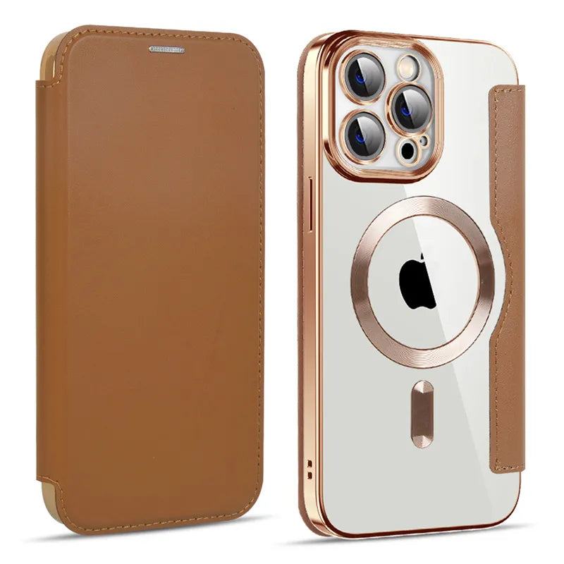 LEATHER CASE MAGNETIC CHARGING FLIP CAE FOR IPHONE