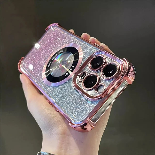 Luxury Plating Flash Glitter Magsafe Magnetic Phone case for iPhone 16 / 15 /14