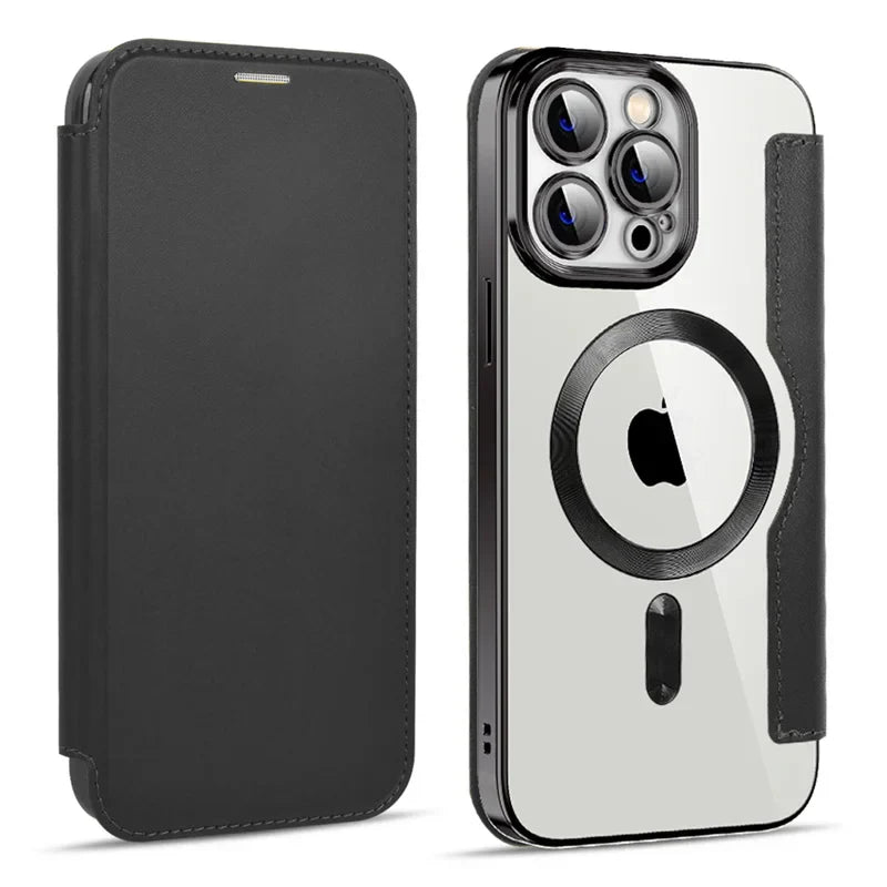 LEATHER CASE MAGNETIC CHARGING FLIP CAE FOR IPHONE